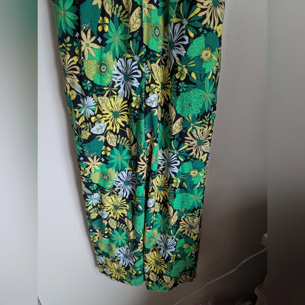 NWOT International Concepts Floral Green and Yellow Wide Leg Jumpsuit Si… - Picture 2 of 7